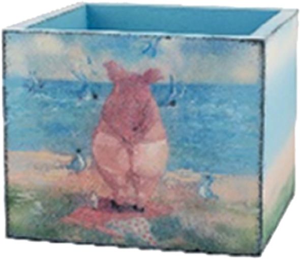 Кашпо деревянное Elsa Свинка у моря Прованс 17x17 см квадратный синий (DL-19-14) 