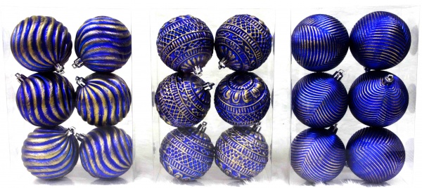 Набор елочных шаров Контурная сине-золотой d80 мм 6 шт./уп. 