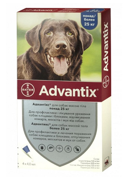 Краплі Bayer для собак Advantix 1х4 мл більше 25 кг (за 1 п-тку, 4 в уп.) шт. 4 мл 17076