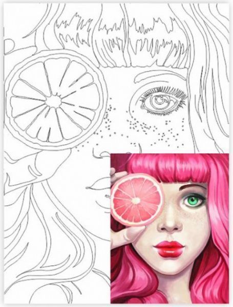 Холст на картоне с контуром Pink Rosa Start 