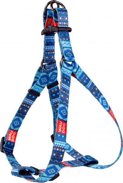 Шлея WAUDOG Nylon с рисунком Этно синий (ширина 25 мм, довжина 60-90 см)