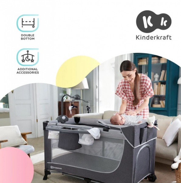 Манеж-ліжко Kinderkraft Leody Grey з пеленатором KCLEOD00GRY00AC