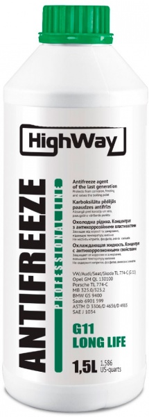 Антифриз HighWay G11 концентрат зеленый 0885822002513 1,5л зеленый 