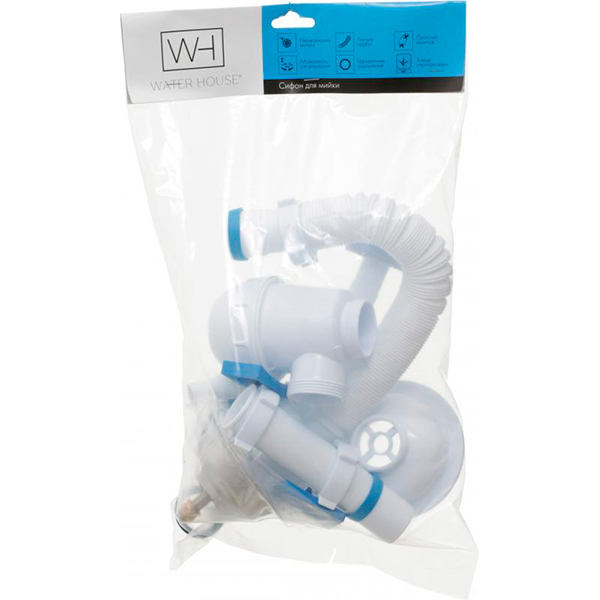 Сифон для кухонной мойки Water House выпуск d 100, с переливом, подкл. побут.техн., гибкая труба 40 * 50