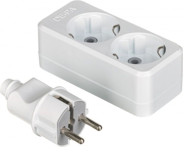 Колодка + вилка De-Pa із заземленням 2 гн. білий 