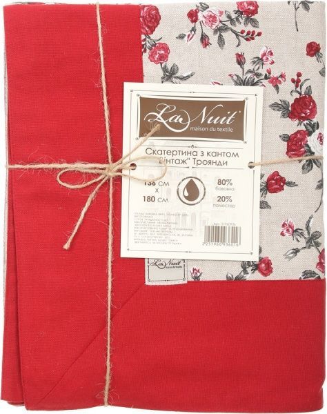 Скатерть Винтаж Розы с кантом 136x180 см бежевый с красным La Nuit 