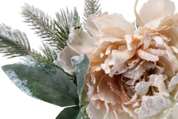 Декорація новорічна Жоржина двоколірна з хвоєю D 13 см в асортименті