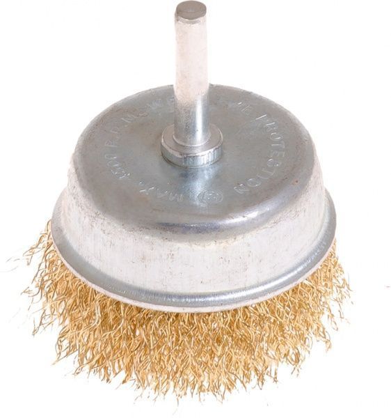 Щітка торцева D 65 MasterTool з латунірованного рифленого дроту зі стрижнем ¼ 19-7406