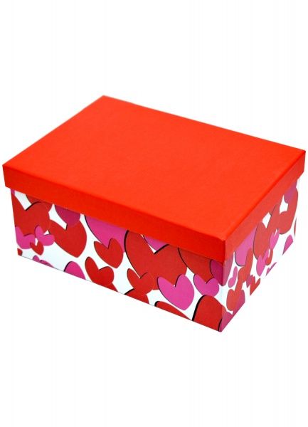 Коробка подарункова прямокутна серця двох кольорів 27,5х19х12 см