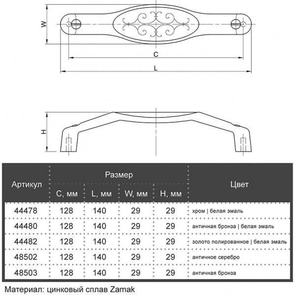 Мебельная ручка D 15134.128 48502 128 мм античное серебро Bosetti Marella