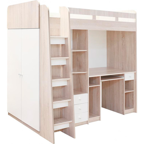 Ліжко-гірка VMV Holding Юніт 90x200 см білий/дуб сонома