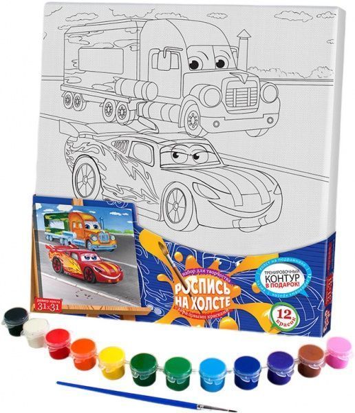 Роспись на холсте Danko Toys 31х31 с.3 (10) Машинки с грузовиком РХ-03-05
