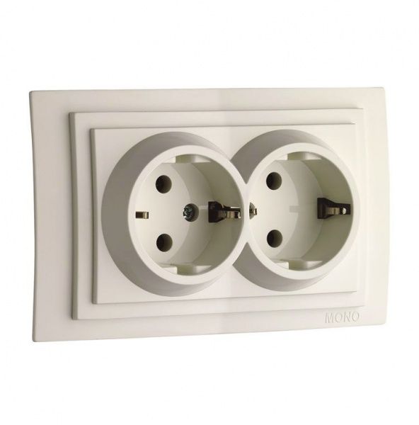 Розетка подвійна із заземленням Mono Larissa без кришки крем 103-171704-120