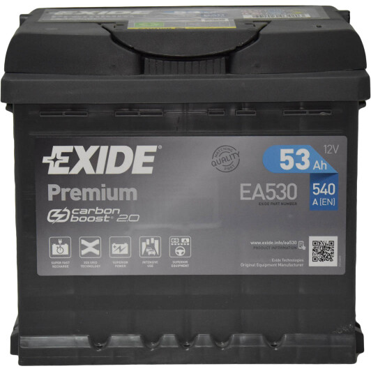Аккумулятор автомобильный EXIDE Premium EA530 53Ah 540A 12V «+» справа (EA530)