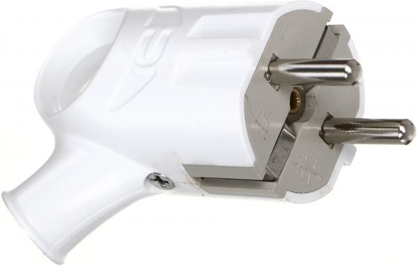 Вилка электрическая угловая UP! (Underprice) YK-208-WH с заземлением 220В 16А IP20 пластик белый