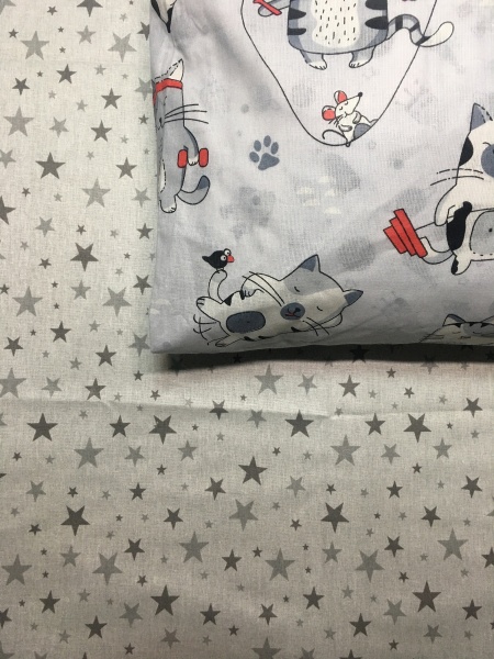 Комплект постельного белья Безумные коты 1,5 светло-серый с принтом UP! (Underprice) 