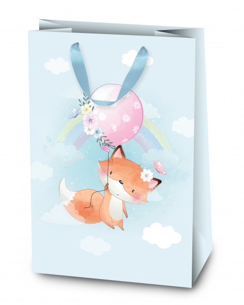 Пакет подарочный 38х28х12,5 детский с лисицей