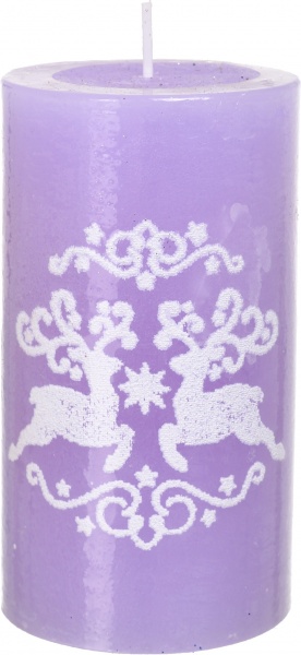 Свеча рустикальная цилиндр 78х140 Олени фиолетовая Pako-If