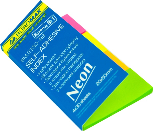 Стикер-закладка 50х20 мм неон в ассортименте Buromax