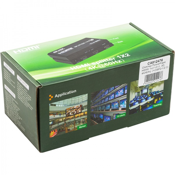 Сплітер PowerPlant HDMI 1x2 V2.0 3D 4K/60hz (HDSP2-V2.0) чорний (CA912476) 