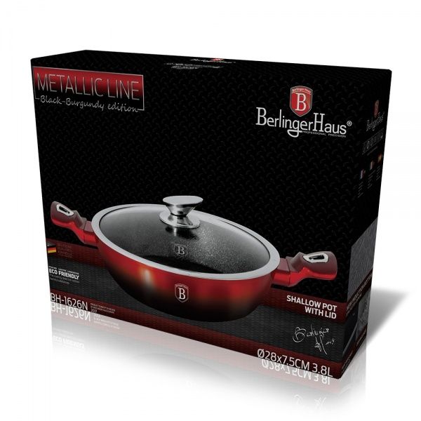 Сотейник з двома ручками та кришкою Metallic Line BLACK BURGUNDY Edition 3,8 л BH 1626N Berlinger