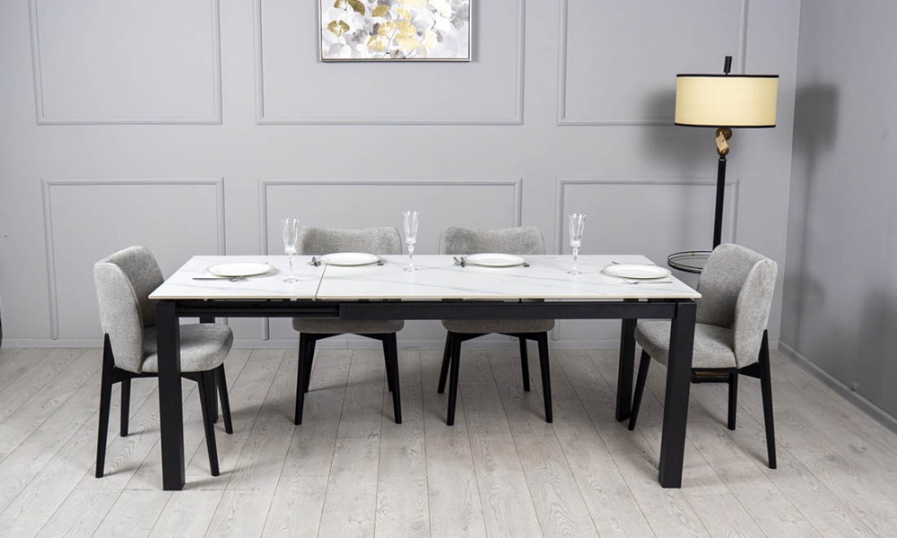 Стол обеденный Ларс 1200(1700)x800x750мм белый матовый/черный