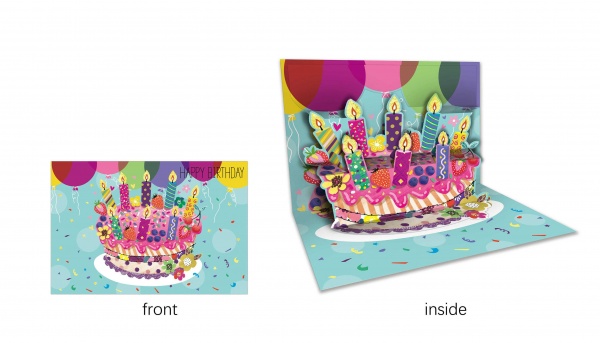 Открытка поздравительная POP-UP с 3D-рисунком всредине и конвертом Торт