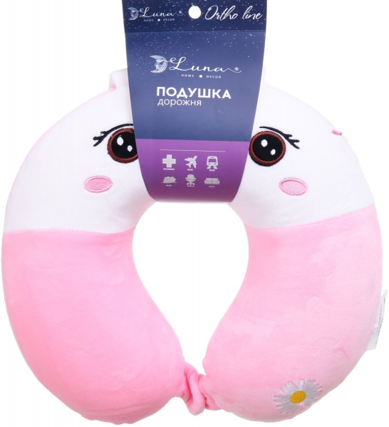Подушка дорожная Зайчик 30х30 см белый с розовым Luna