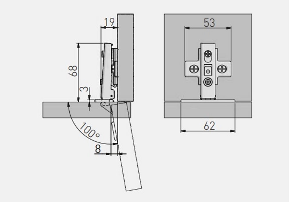 Петля накладная GTV 100° Clip-On без доводчика ZP-CONL09-BE