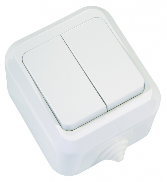 Вимикач двоклавішний Makel IP44 без підсвітки білий 18301