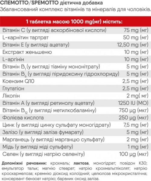 Таблетки Supravitz Lifesciences Спемотто 30 шт./уп. 