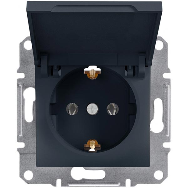 Розетка із заземленням Schneider Electric Asfora 16 А 250 В з кришкою антрацит EPH3100171