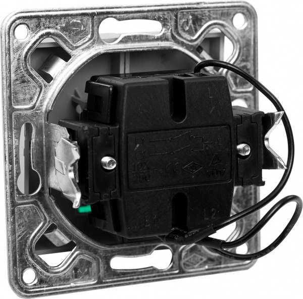 Выключатель двухклавишный LXL Tesla TLXL3503A с подсветкой серебряный 3503A silver