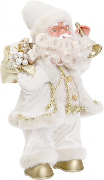 Декоративная фигура Дед Мороз с колокольчиком белый 36 см 