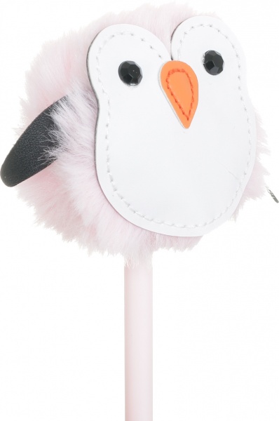 Ручка кулькова Пінгвін з штучним хутром рожевий 