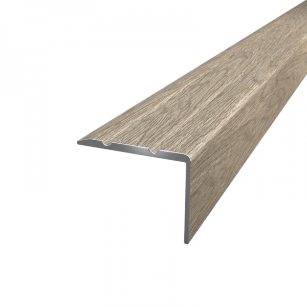 Порожек алюминиевый лестничный ПАС-1082 АЛЮПРО угловой с отверстиями 23,5х19x1800 мм дуб мокко 