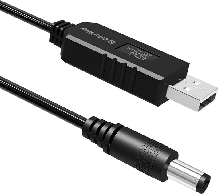 Кабель ColorWay 9V (USB-DC 5.5х2.5mm) 1 м чорний (CW-CBUD066-BK)