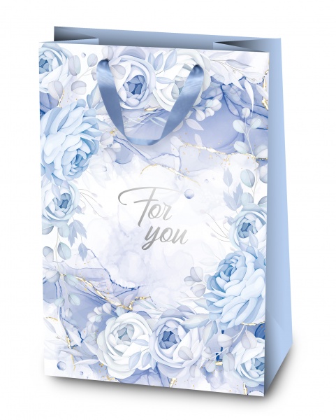 Пакет подарочный 38х28х12,5 синий Розы с тиснением
