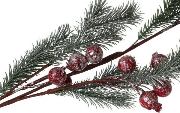 Гілочка декоративна ялини з ягодами забілена 80 см RS1Z2191 
