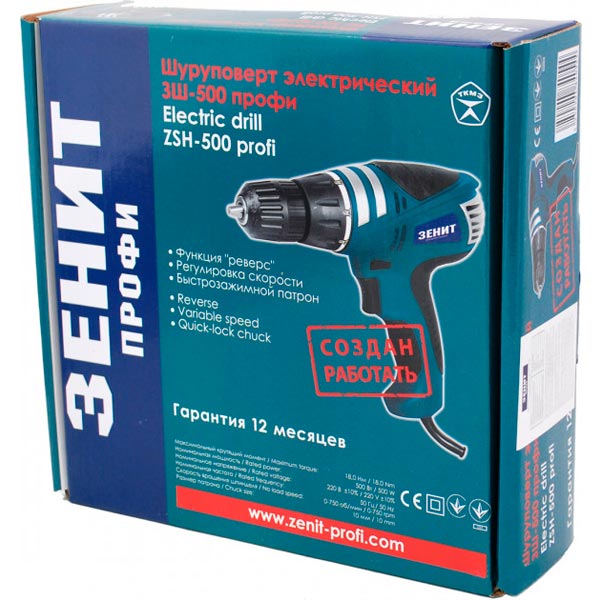 Шуруповерт сетевой Зенит ЗШ-500 профи
