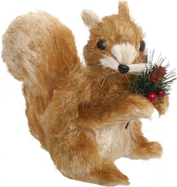 Декоративная фигура белочка с веточкой коричневая 20 см 
