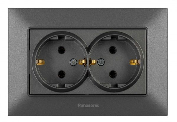 Розетка двойная с заземлением Panasonic Arkedia Slim без шторок без крышки дымчатый 480200251