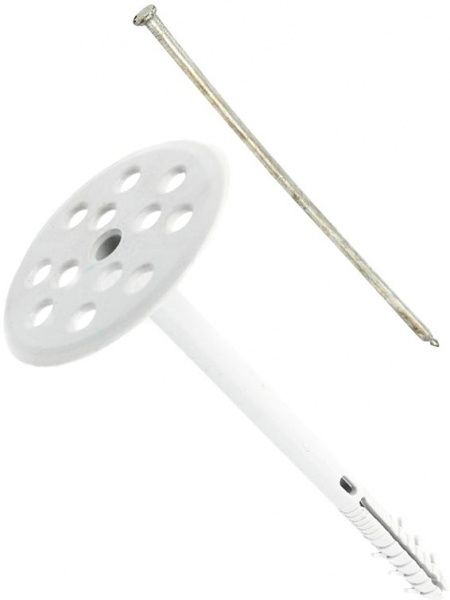 Дюбель для теплоизоляциидля минеральной ваты с металлическим гвоздем 10x200 мм 50 шт. полипропилен Expert Fix