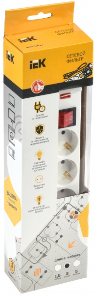 Сетевой фильтр IEK с заземлением 5 гн. белый 3 м WFP10-16-05-03-N 