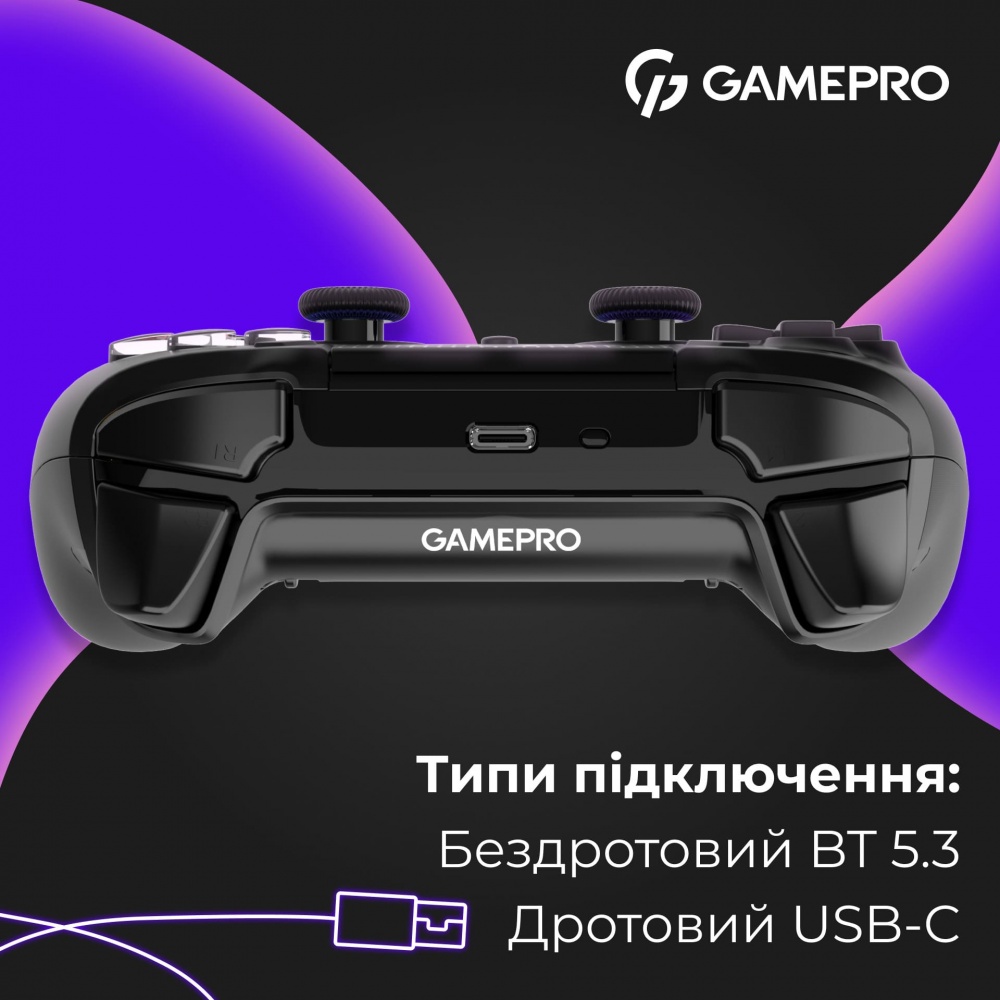 Геймпад бездротовий GamePro GPS13B BT 5.3/USB (PC/iOS/Android/PS3/PS4) RGB Black black