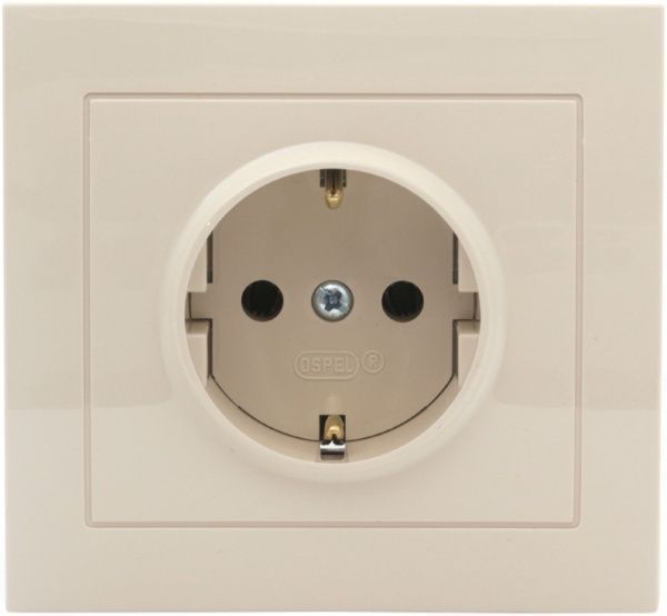 Розетка с заземлением Ospel Kier 16 А 250 В без шторок кремовый GP-1WS/01