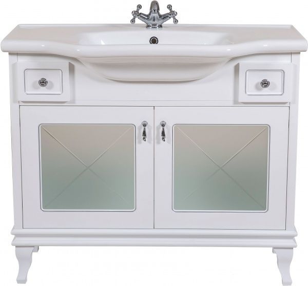 Тумба напольная Aqua Rodos Беатриче Люкс 100 белая патина хром с умывальником 081300-u New Klasik