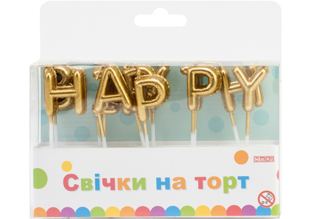 Набір свічок Happy Birthday золотистих Maxi 13 шт.