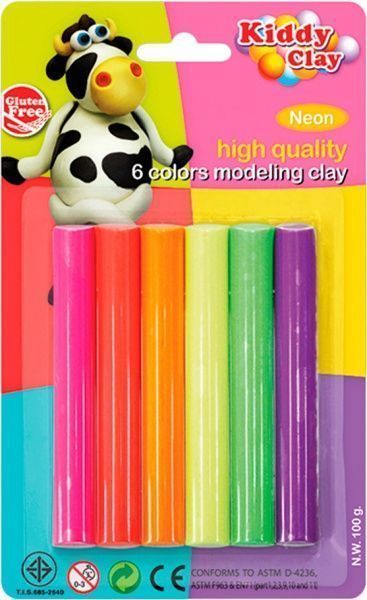 Пластилін 6 неонових кольорів Kiddy Clay ST-100-6N NARA