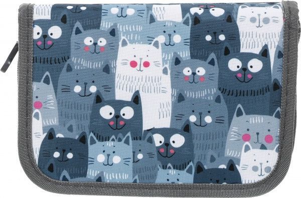 Пенал школьный Коты серый с рисунком
